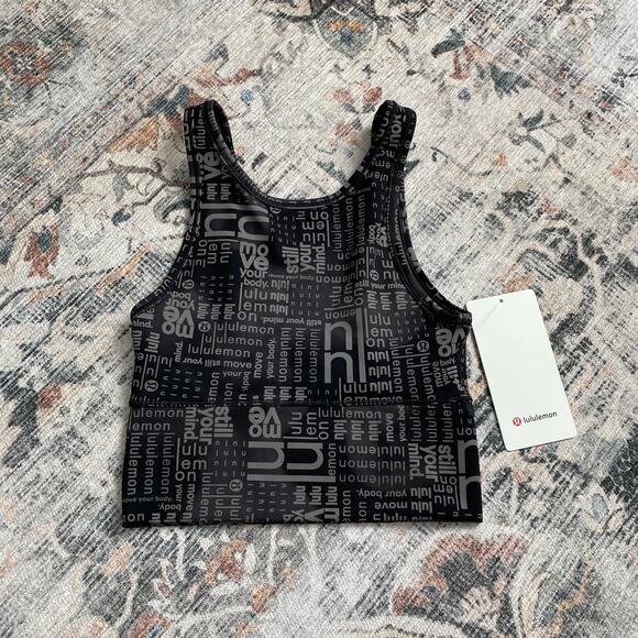 NWT Lululemon Power Pivot Everlux Tank Motif Women's 4 Black Logo Print - Picture 4 of 8